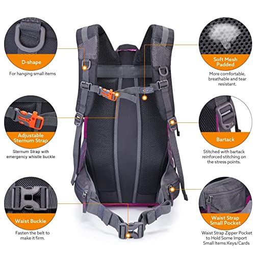 G4Free 35L Hiking Backpack Water Resistant Outdoor Sports Travel Daypack Lightweight with Rain Cover for Women Men(Rose Red) - color: Rose Red