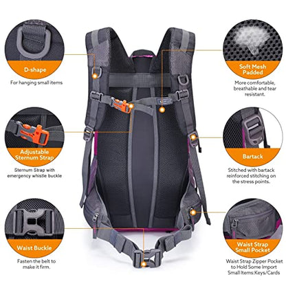 G4Free 35L Hiking Backpack Water Resistant Outdoor Sports Travel Daypack Lightweight with Rain Cover for Women Men(Rose Red) - color: Rose Red
