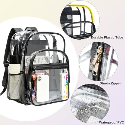 gdbis Clear Backpacks for School - 17 Inch Extra Large Transparent Heavy Duty Clear Bookbag for Boys & Girls See Through PVC School Backpack with 2 Front Pockets for Work, College, Concert, Black