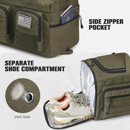 G4Free 3-in-1 Travel Duffle Bag for Men and Women, 50L Large Gym Sports Bags Tactical Military Duffle Backpack with Shoes Compartment and Wet Pocket (Dark Tan) - color: Dark Tan