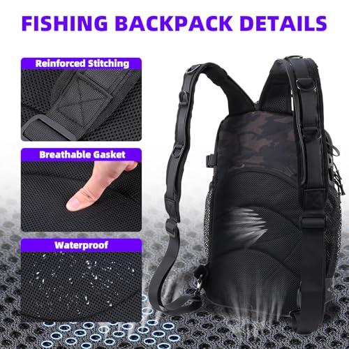 Jaylene 16.5Inch Fishing Backpack with Tackle Boxes, Fishing Backpack with Rod Holder, Waterproof Sling Tackle Bag For Gear With Lures, Pliers, Fish Lip Gripper Gifts for Men（103PCS Tool Kit）