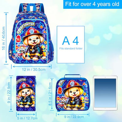16" Boys Backpack, 3Pcs Dog Bookbag with Lunch Box, Kids School Backpacks Set for Elementary Preschool Kindergarten(Blue) - color: Dog Blue