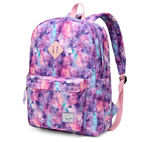 VASCHY Backpack for School, Lightweight Water Resistant Bookbag Casual Daypack for Middle School Teen Girls Pink Galaxy - color: Pink Galaxy