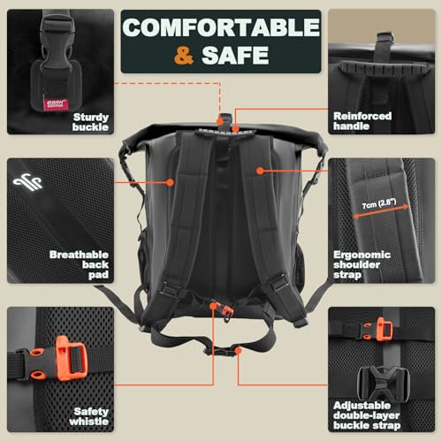 OSAH DRYPAK Waterproof Backpack Dry Bag 35L/55L/85L – Heavy Duty Roll-Top Hiking Backpack for Travel, Kayaking, Boating, Camping, Rafting and Fishing - color: Black, size: 35L