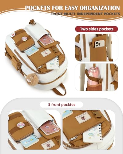 Hidds Laptop Backpacks 15.6 Inch School Bag Elementary Middle High College Backpack Cute Bookbags Anti Theft Travel Back Pack Casual Daypack Kids Book Bag for Teens Girls Women Students-Brown Beige - color: Brown Beige