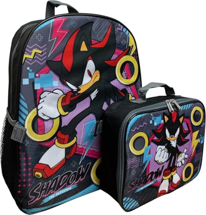 Ruz Sonic the Hedgehog 16 Inch Backpack with Detachable Matching Lunch Box, Shadow Kid's School Bag - style: Shadow