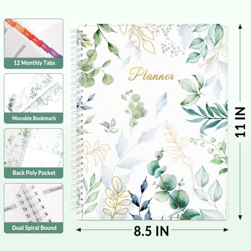 SUNEE Academic Planner 2026-2027 – Weekly & Monthly Planner, July 2026 to June 2027, 8.5"x11", Thick Paper, Tabs, Pockets, Bookmark, Spiral-Bound, Student Teacher Organizer, Greenery - color: Greenery