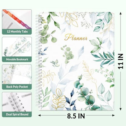 SUNEE Academic Planner 2026-2027 – Weekly & Monthly Planner, July 2026 to June 2027, 8.5"x11", Thick Paper, Tabs, Pockets, Bookmark, Spiral-Bound, Student Teacher Organizer, Greenery - color: Greenery