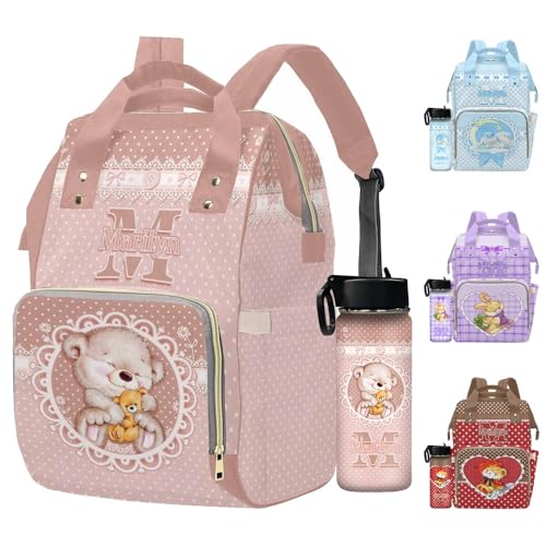 Newcos Customized Baby Diaper Bag with Pattern, Personalized Name Diaper Backpacks with Water Bottle for Newborn Mom, Custom Cute Nursing Tote Mommy Bags for Baby Women Wife Picnic Mothers Day Pink - color: Patten 15