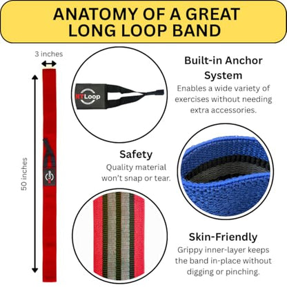 Long Fabric Resistance Band with Door Anchor - Full Body Resistance Band for Working Out and Physical Therapy - Heavy Strength Exercise Band