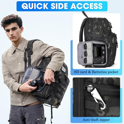 SDYSM Camera Backpack Bag Professional for DSLR/SLR Mirrorless Camera Waterproof 15.6 inch Tactical Camera Bags for Photographers with Rain Cover, Tripod Holder, Small Bag Photography Backpack Case - color: Camouflage Green