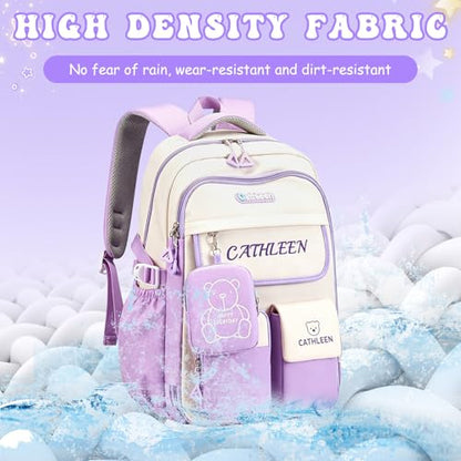 Backpack for Girls,Preppy Bookbag for Elementary & Middle School Students,Cute School Bag with Large Capacity,18 Inch,Purple - color: Purple White