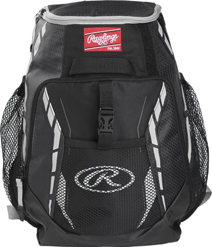 Rawlings | R400 Baseball & Softball Backpack Equipment Bag | T-Ball / Rec / Travel | Multiple Colors - color: Black