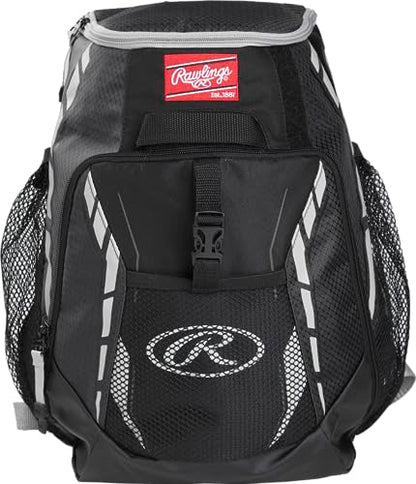 Rawlings | R400 Baseball & Softball Backpack Equipment Bag | T-Ball / Rec / Travel | Multiple Colors - color: Black