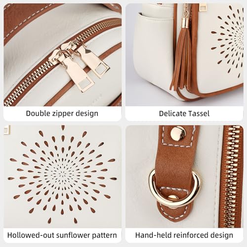 APHISON Small Backpack Purse for Women Cute PU Leather Mini Backpacks Ladies Casual Lightweight Travel Daypack Waterproof - color: 9-white Brown, size: Small