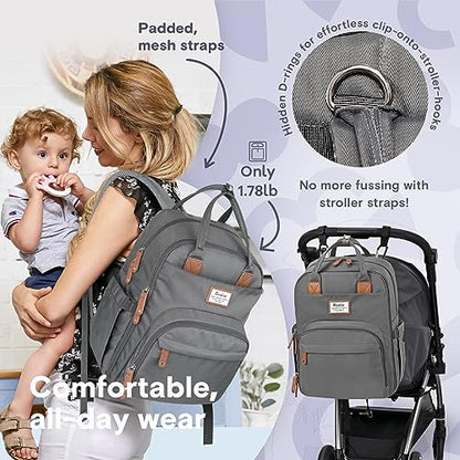 RUVALINO Diaper Bag Backpack, Multifunction Travel Back Pack Maternity Baby Changing Bags, Large Capacity, Waterproof and Stylish, Iron Gray - color: Iron Gray