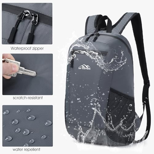 Lightweight Hiking Backpack Small,Waterproof Hiking Daypack,Foldable Backpack for Travel,Ultralight Daypack (Nylon, Grey) - color: Nylon Grey
