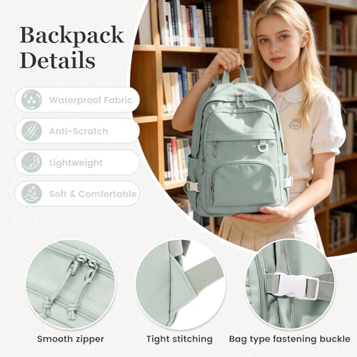 Lightweight College Backpack for Women Men Cute School Bag for Teens Girls Boys High School Backpack for Students Waterproof Casual Daypack Backpack（Green） - color: A3-green