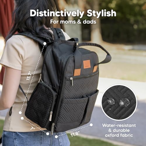 KeaBabies Diaper Bag Backpack for Girls, Boys - Mom and Dad Baby Bag with Diaper Changing Pad for Newborns, Toddlers, 2 Kids (Charcoal)