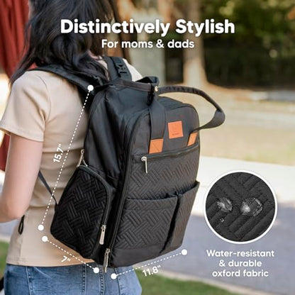 KeaBabies Diaper Bag Backpack for Girls, Boys - Mom and Dad Baby Bag with Diaper Changing Pad for Newborns, Toddlers, 2 Kids (Charcoal)