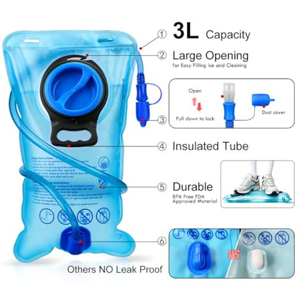 Mothybot Insulated Hydration Backpack Pack with 3L BPA Free Leak Proof Water Bladder, Large Storage Lightweight Hiking Daypack with Waist Pouches & Cooler Layer, for Running, Biking, Camping, Festival - color: Emerald