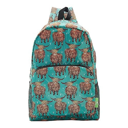 ECO CHIC Hiking Lightweight Packable Backpack - Foldable Daypack for Travel & Hiking & Outdoor Adventures - Waterproof Backpack from Recycled Materials (Highland Cow Teal) - color: Highland Cow Teal