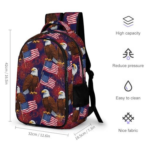 Casual Travel Laptop Backpack Bald Eagle American Flag Fireworks Pattern, Lightweight Anti Theft Computer Bag with Large Capacity for Men Women College Work - color: Pattern (334)