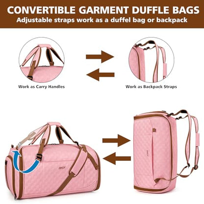 Convertible Garment Bags for Travel - Carry on Garment Duffle Bag with Backpack Straps for Men Women, 4 in 1 Large Travel Duffel Bags with Shoes Compartment Hanging Suit Dress Weekender Bag 3pcs Set - color: B-Pink