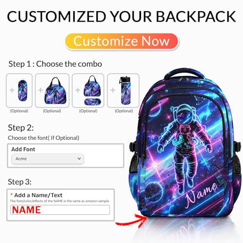 School Backpack Personalized Astronaut Backpacks for Kids Teens Students, Large Cool Custom Bookbag for Elementary Middle Senior High School - color: White