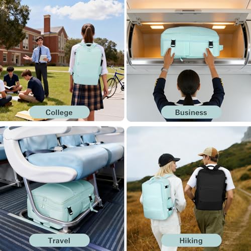 Carry On Backpack for Women & Men – Airline Approved Underseat Size, 15.6" Laptop Compartment, TSA-Friendly 180° Opening, Anti-Theft Business Travel Backpack with Trolley Sleeve (Blue, Medium) - color: Blue, size: Medium