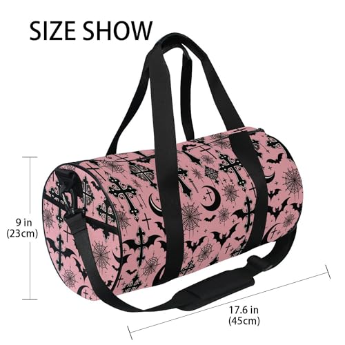 MNSRUU Sports Duffel Bags, Black Gothic Moon Spider Webs and Bats Athletic Gym Bag Overnight Workout Travel Tote Luggage for Men Women Yoga - color: Bats I8898