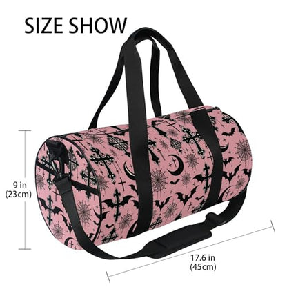 MNSRUU Sports Duffel Bags, Black Gothic Moon Spider Webs and Bats Athletic Gym Bag Overnight Workout Travel Tote Luggage for Men Women Yoga - color: Bats I8898