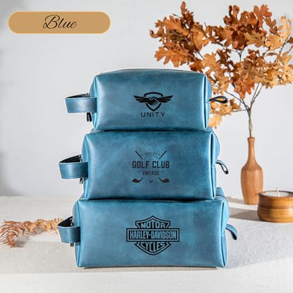 Personalized Handcrafted Leather Toiletry Bag for Men, Custom Shaving, Travel Dopp Kit, Grandpa, Dad, Husband, Father, Him, Boyfriend, Groomsmen, Birthday, Wedding, Graduation, Retirement Gifts - color: Personalized Gifts