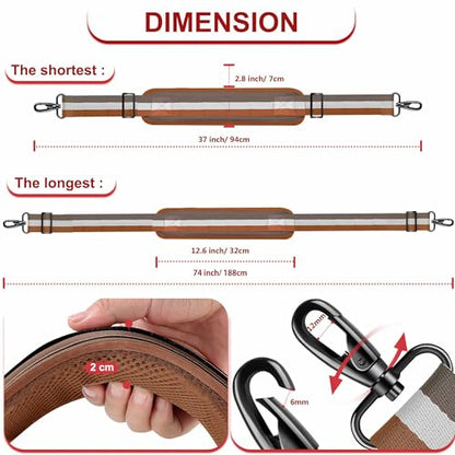 ZINZ 74" Shoulder Strap with Fixed Pad and Dual Balanced Buckles，Brown-White-Gray Stripe - color: Brown-white-gray Stripe