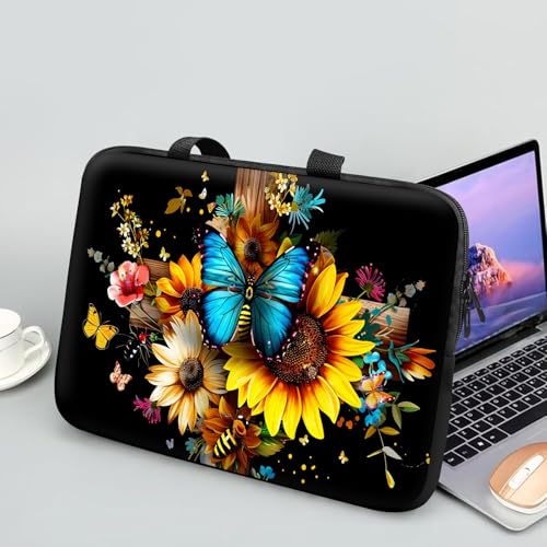 14 15 15.4 15.6 inch Laptop Handle Bag Computer Bag, Pouch Holder Notebook Sleeve Cover Soft Case Compatible for Dell,Lenovo,Toshiba HP, Asus Notebook-Blue Butterfly on Flowers - color: Blue Butterfly on Flowers