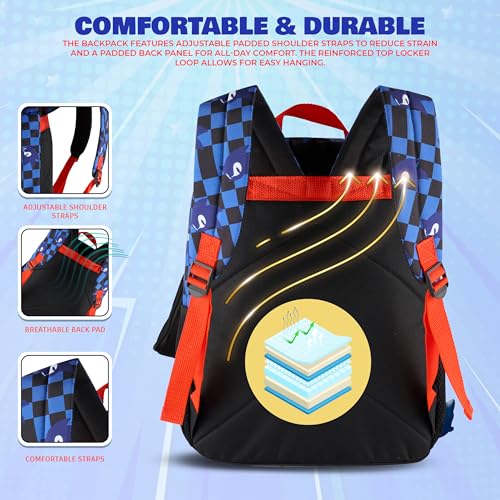 AI ACCESSORY INNOVATIONS Sonic the Hedgehog 5 PC Backpack Set for Girls & Boys, 16” Book Bag Featuring Sonic, Shadow, & Knuckles - color: Sonic, Shadow, & Knuckles
