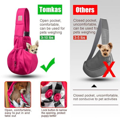 TOMKAS Dog Sling Carrier for Small Dogs Puppy Carrier for Small Dogs (Rose red, Adjustable Strap for 3-10 lbs & Zipper Pocket) - color: Rosered