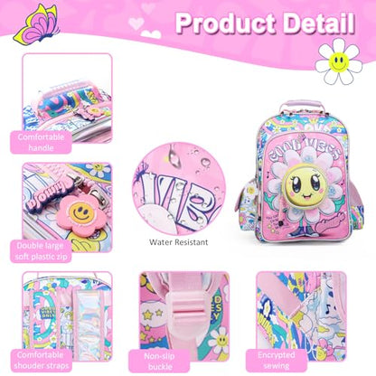 Girls Backpack for Preschool Kindergarten Elementary School,Cute School Backpack for Girls 4-8 Lightweight Kawaii - color: Sunflower