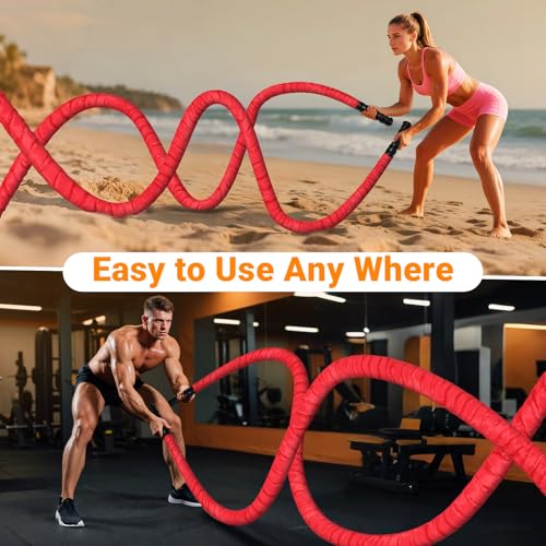 Battle Rope 1/1.26/1.5/2 Inch Diameter,Pink 30FT/40FT/50FT Exercise Workout Ropes for Home Gym Heavy Weighted Training Rope for Working Out - style: 2 inch 30ft-Red