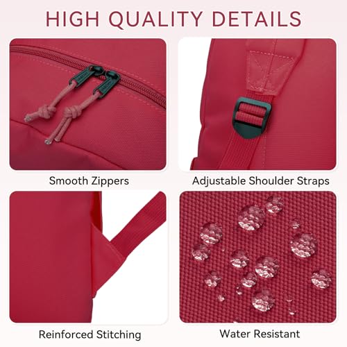 VASCHY School Backpacks, Lightweight Bookbag Schoolbag for Girls Casual Basic Simple Daypack for Women Red - color: Red