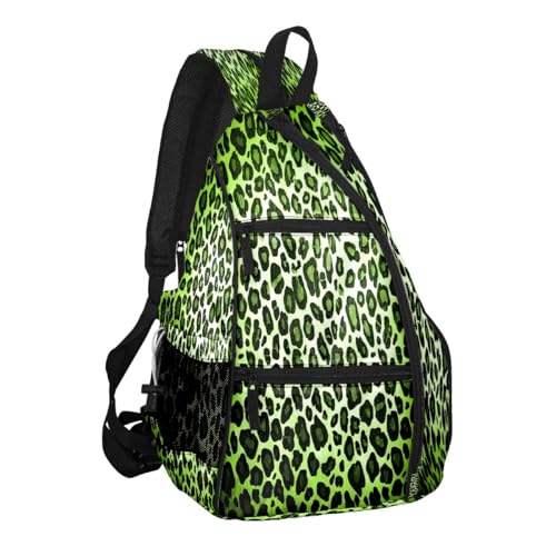 Pickleball Bag for Women & Men – Lightweight Sports Backpack with Paddle Compartments, Dual Carry Modes, Detachable Zippered Strap, Brown Leopard, Great Gift Option for Players - color: Green Leopard