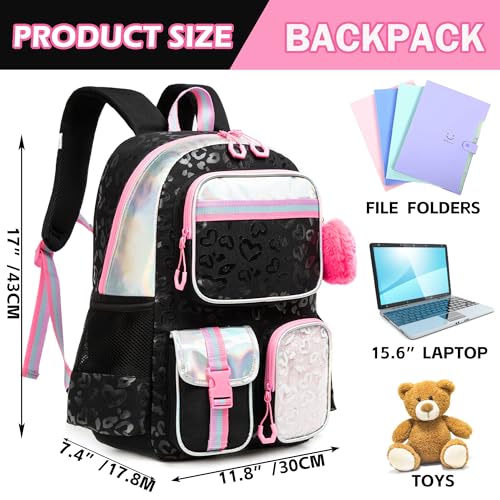 Meetbelify Cute Black School Backpack for Girls Aesthetic Backpacks for Elementary Student Teen Girls School Bag Kids Travel Bookbag for Girls Ages 8-10 - color: Black