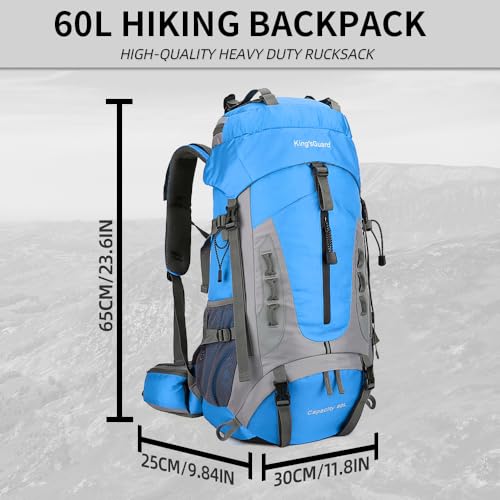 King'sGuard 60L Hiking Backpack for Men and Women Lightweight Camping Hiking Backpack with Rain Cover Large Waterproof Travel Backpack Backpacking Pack (Blue) - color: Blue
