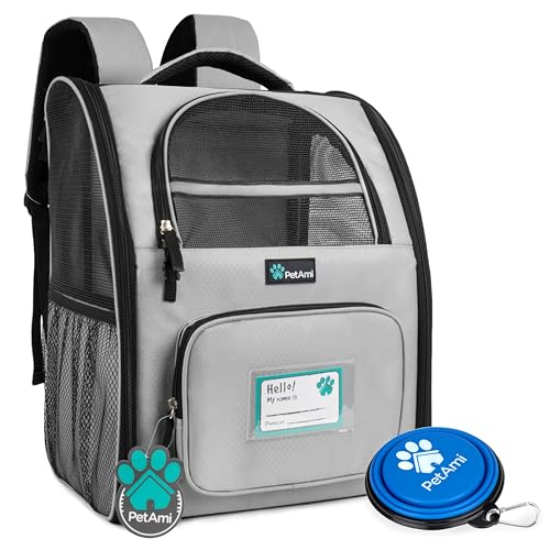 PetAmi Dog Backpack Carrier for Small Medium Dogs Large Cats up to 18 lbs, 2 Side Entry, Structured No-Collapse Frame, Airline Approved Ventilated Pet Backpack for Hiking Camping Travel, Light Grey - color: Light Gray