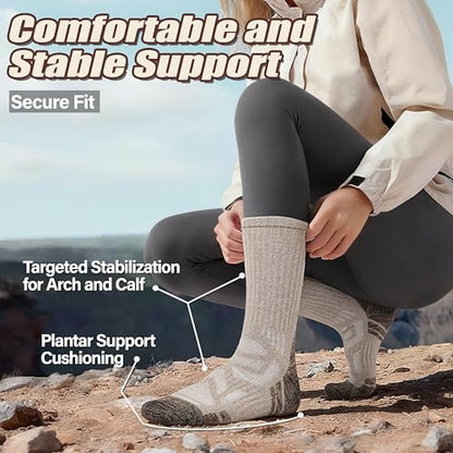 ANTSANG Merino Wool Hiking Socks, Enhanced Breathability, Targeted Cushion Thermal Socks for Men and Women, 5 Pairs - color: Gray/Brown, size: Medium
