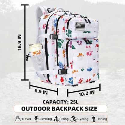 Lovelinks21 25L Tactical Military Backpack Small Travel Rucksack for Men and Women Assault Pack Bug Out Bag Molle Daypack Gym Backpack with Bottle Holder (Cat Paw) - color: Cat Paw