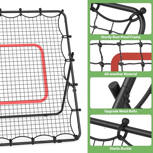 LIANTRAL Baseball Rebounder Net 4 x 4.5FT - Portable Bounce Back Trainer for Soccer, Volleyball, Softball & Lacrosse, Adjustable Pitching Net for Shooting, Passing & Control Training, Black