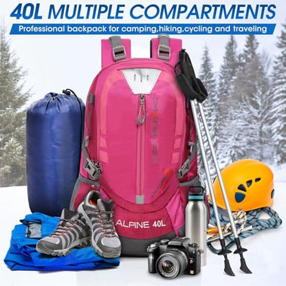 Hiking Backpack Camping 40L Outdoor Daypack Lightweight Travel Backpack with Rain Cover for Women Men (Pink) - color: Pink