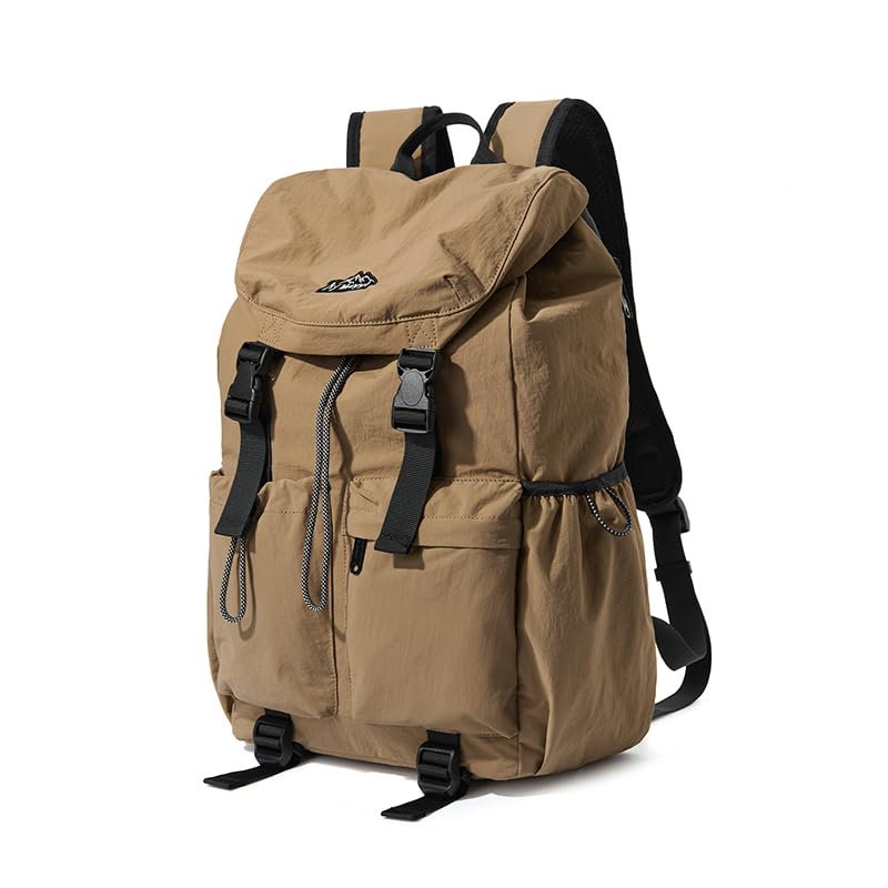 Ultra Lightweight Thin Nylon Backpack, Waterproof Flip Cover Daypack with Drawstring Closure, 16 Inch Laptop Compartment Versatile Rucksack for Hiking, Climbing, Travel & Daily Commute for Men Women - color: Up-brown