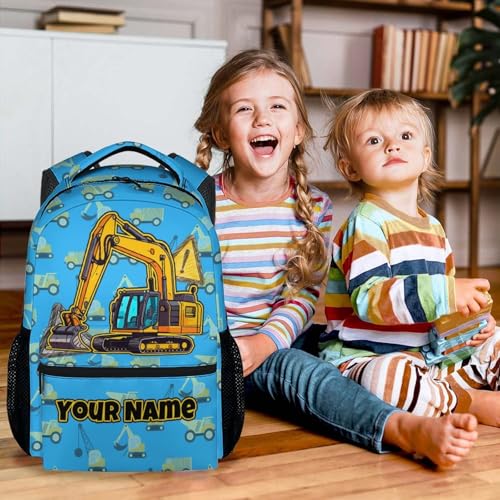 Personalized Toddler Backpack Boys - 17 Inch Excavator Construction Backpacks for Kids, Large Capacity Portable Kindergarten Bookbag Gifts - color: Blue